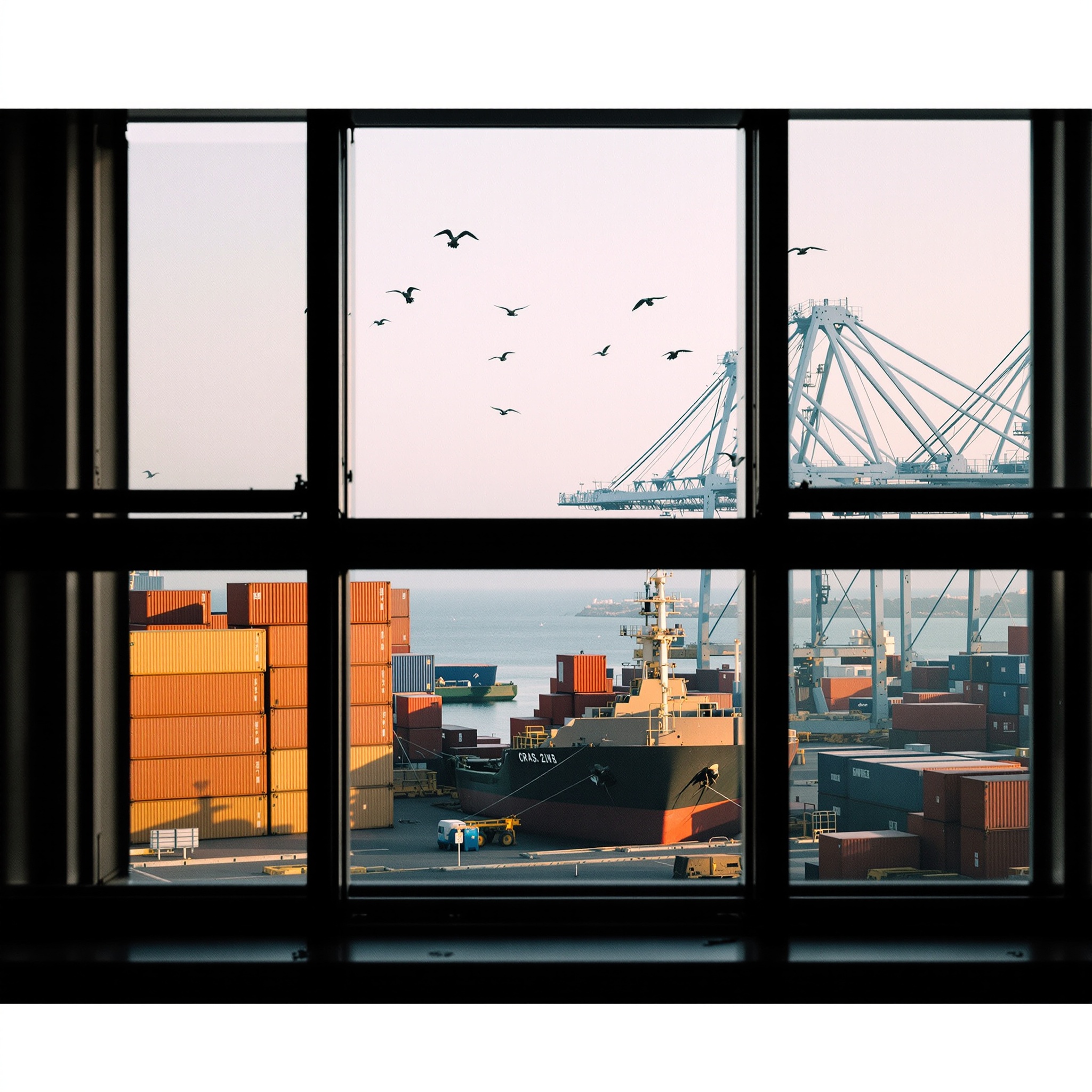 Working port view through industrial window